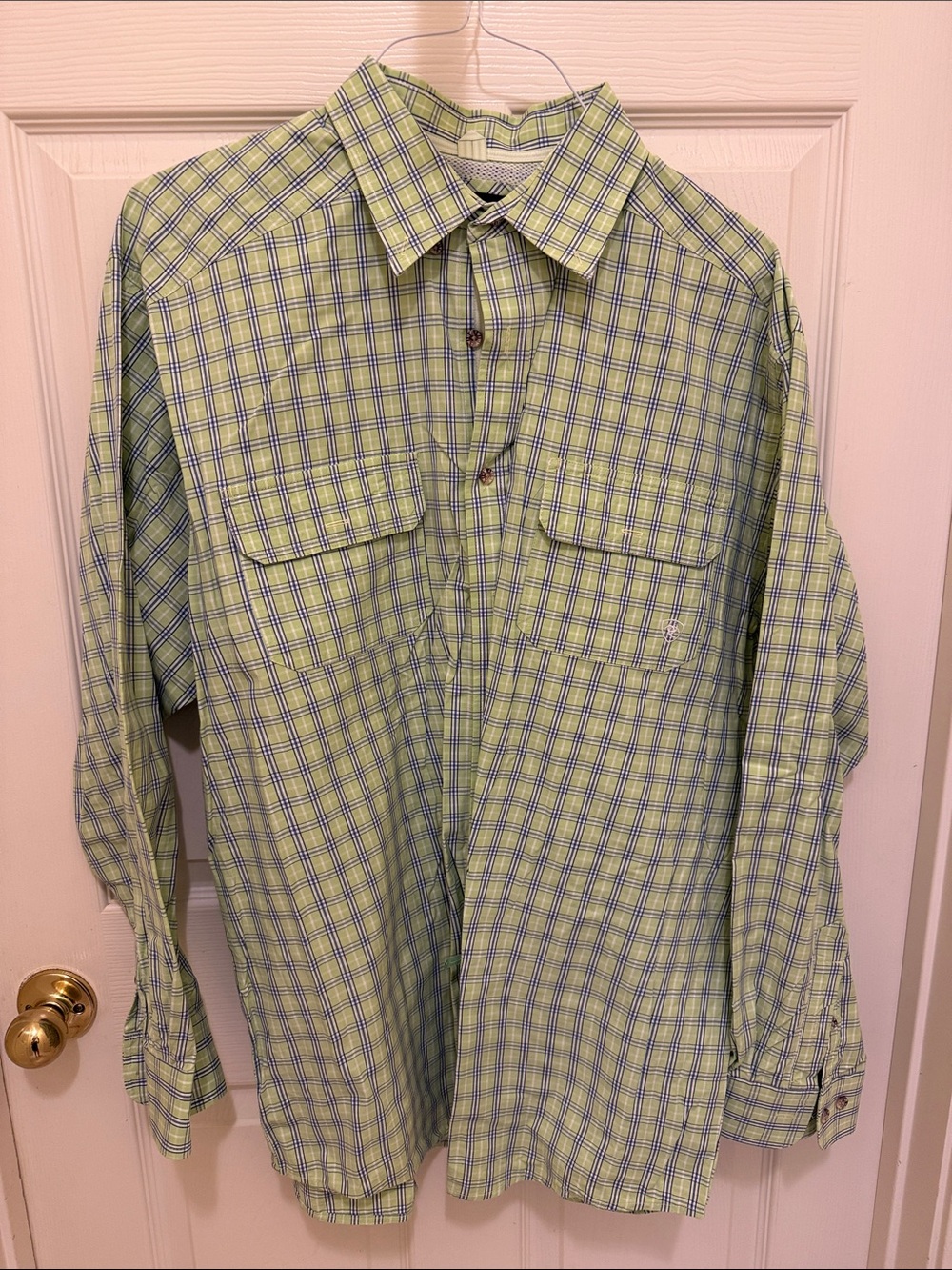 Ariat Lime Green and Blue Plaid Button-Up Shirt